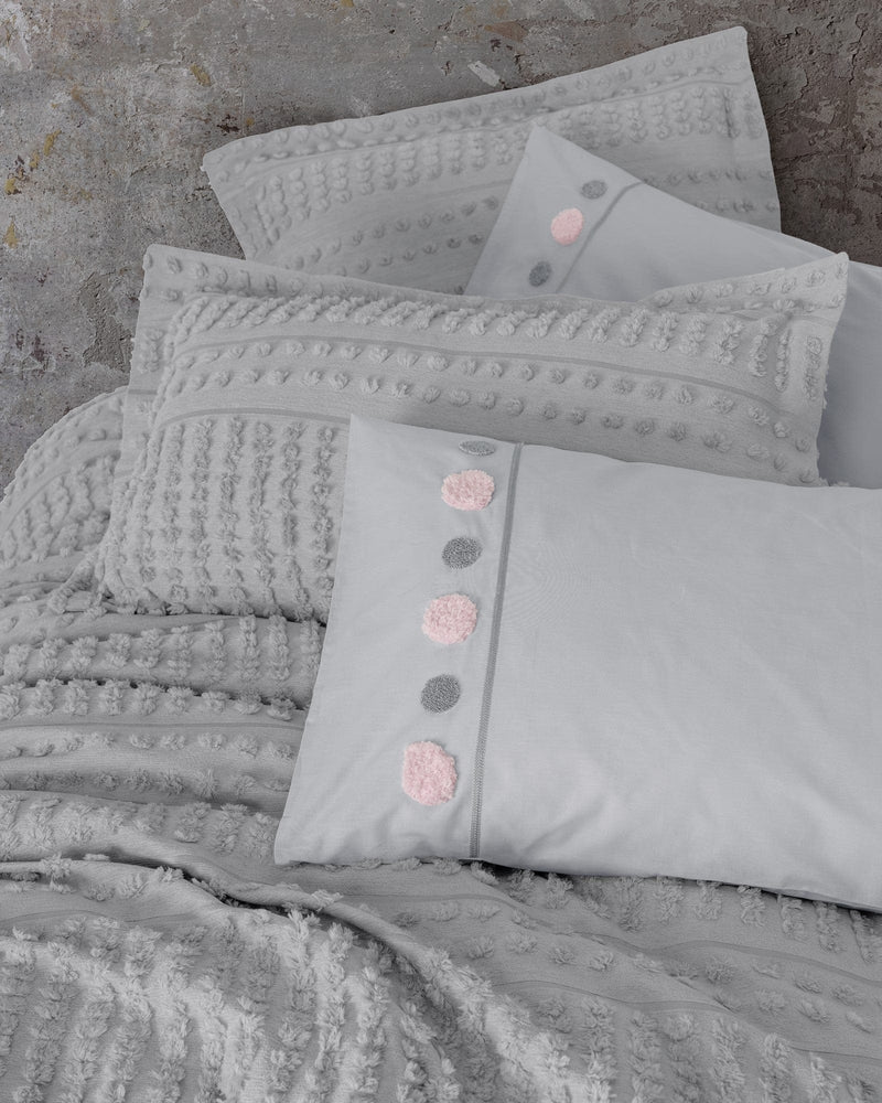 Limi Çift Kişilik Yatak Örtülü Nevresim Takımı Siva Gri Nursema Modeli 4 Adet Yastık Kılıfı Bonvagon