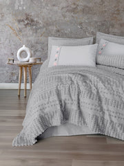 Limi Çift Kişilik Yatak Örtülü Nevresim Takımı Siva Gri Nursema Modeli 4 Adet Yastık Kılıfı Bonvagon