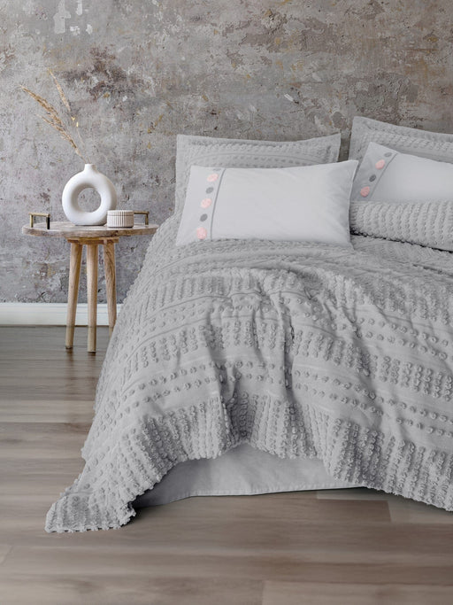 Limi Çift Kişilik Yatak Örtülü Nevresim Takımı Siva Gri Nursema Modeli 4 Adet Yastık Kılıfı Bonvagon