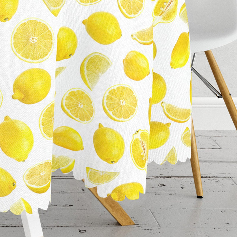 Limon Desenli Beyaz Zemin 3D Dijital Baskılı Dekoratif Leke Tutmaz Masa Örtüsü Bonvagon