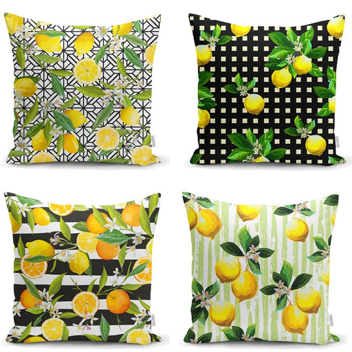 Limon Desenli Dekoratif 4lü Yastık Kırlent Kılıf Seti Bonvagon
