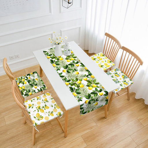 Limon Motifli 4 Fermuarlı Sandalye Minderi ve 1 Runner Seti