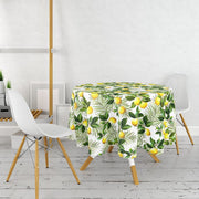 Limon Yaprakları Desenli Dijital Baskılı Leke Tutmaz Yuvarlak Masa Örtüsü Bonvagon