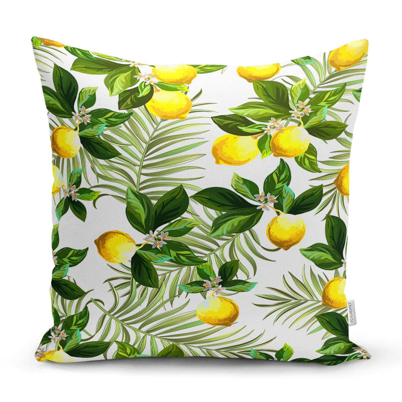 Limon Yaprakları Desenli Dijital Baskılı Yastık Kırlent Kılıfı 43x43cm Bonvagon