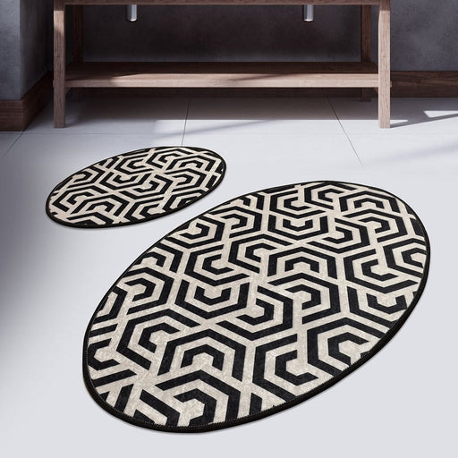 Line Dijital Baskılı 2li Set Banyo Halısı, Kaymaz Taban, Yıkanabilir Bonvagon