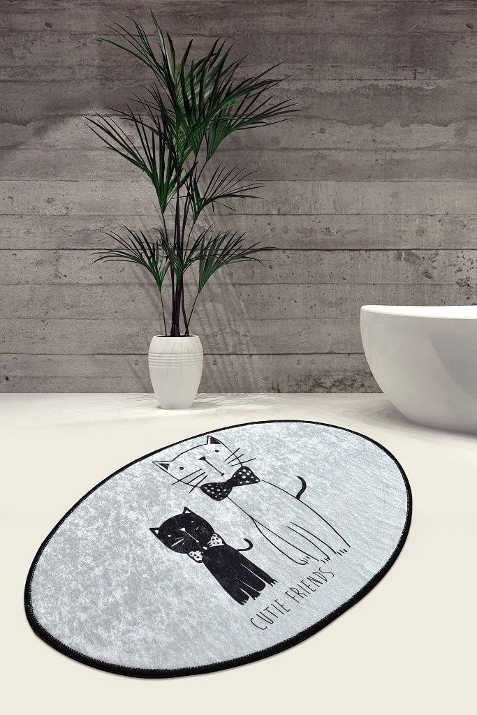 Little Cats Oval 60x90cm Dijital Baskılı Halı, Kaymaz Taban, Yıkanabilir Bonvagon