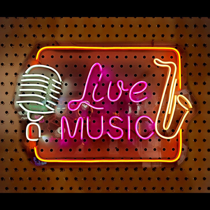 Live Music Yazılı Neon Led Işıklı Tablo Duvar Dekorasyon Bonvagon