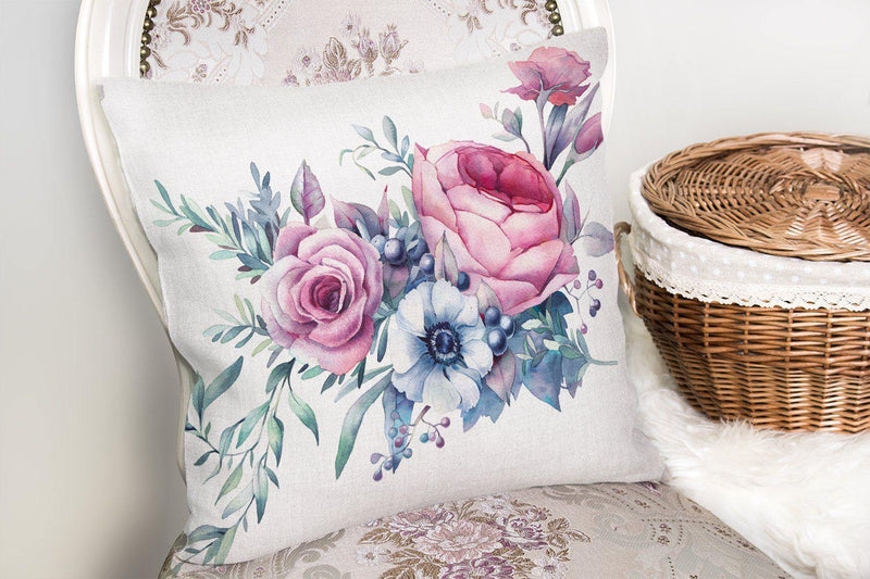 Livense Özel Tasarım Çiçek Desenli Dijital Baskılı Kırlent Kılıfı 43x43cm Bonvagon