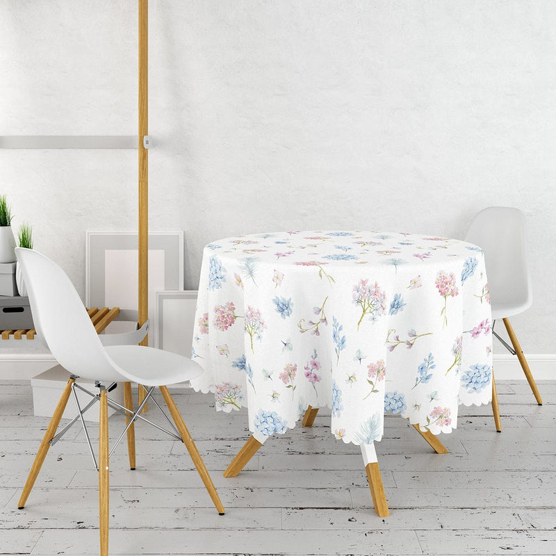 Livense Özel Tasarım Ortanca Çiçek Desenli Modern Leke Tutmaz Masa Örtüsü Bonvagon