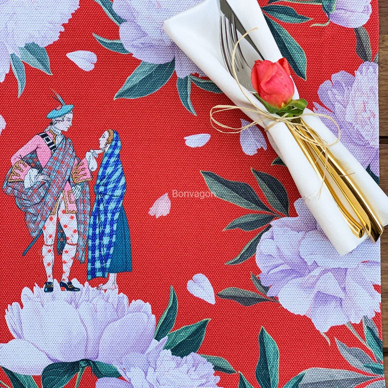 Lovely Couples 4'lü İnce Keten Kumaş Amerikan Servisi 50x35cm Bonvagon