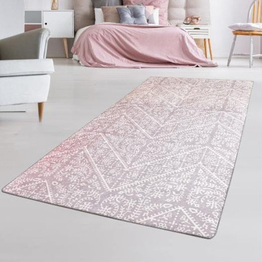 Maggie Gri Dijital Baskılı Yatak Odası Halısı, Kaymaz Taban, Yıkanabilir Bonvagon