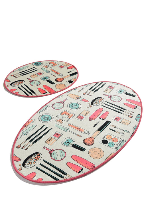 Makeup Dijital Baskılı 2li Set Banyo Halısı, Kaymaz Taban, Yıkanabilir Bonvagon