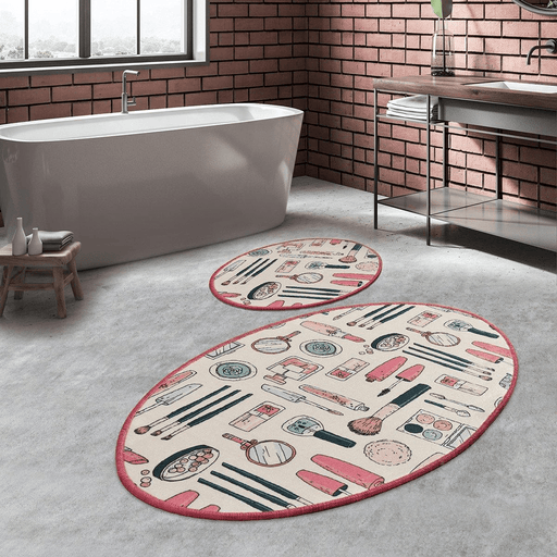 Makeup Dijital Baskılı 2li Set Banyo Paspas ve Halısı, Kaymaz Taban, Yıkanabilir Bonvagon