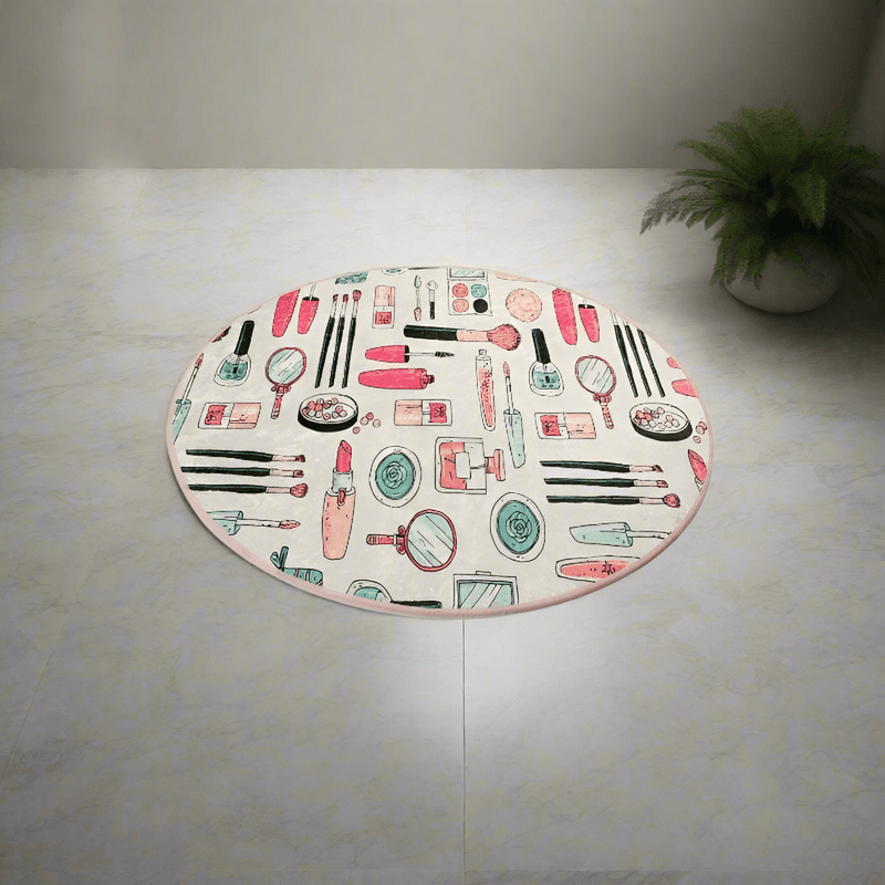 Makeup Dijital Baskılı Çap100cm Banyo Paspas ve Halısı, Kaymaz Taban, Yıkanabilir Bonvagon