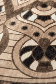 Mandala Bej Dijital Baskılı Çap 100cm Banyo Halısı, Kaymaz Taban, Yıkanabilir Bonvagon