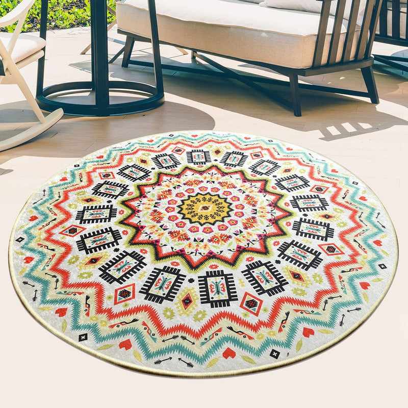 Mandala Color Balkon Dijital Baskılı Halı, Kaymaz Taban, Yıkanabilir Bonvagon