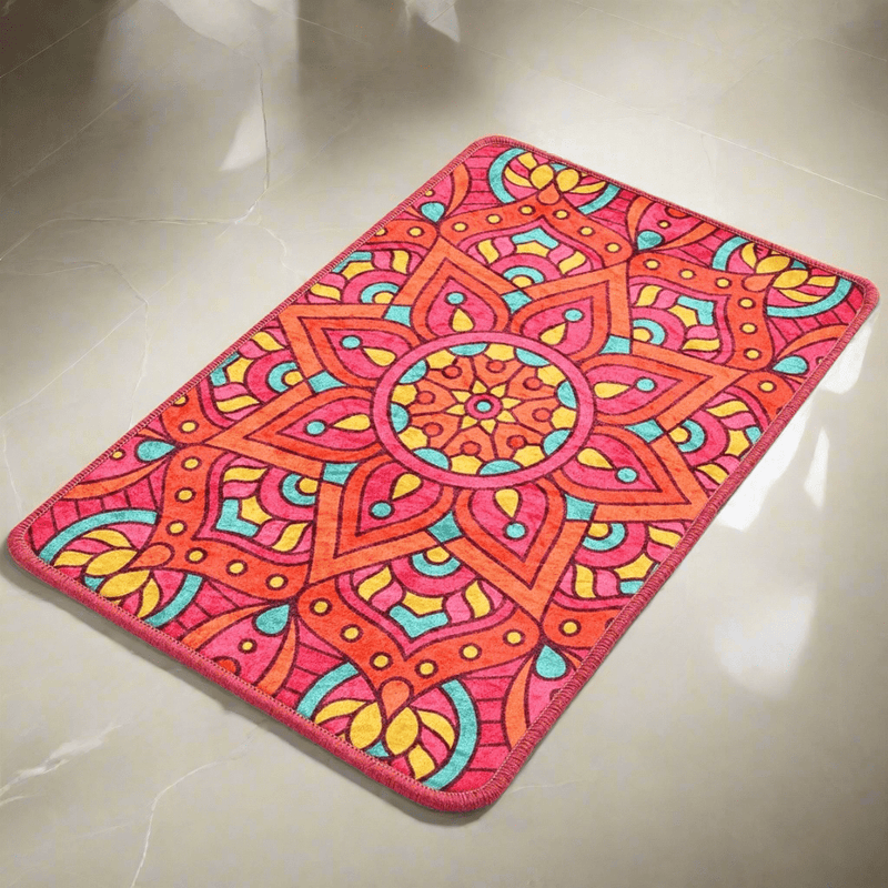 Mandala Renkli Dijital Baskılı 40x60cm Banyo Paspas ve Halısı, Kaymaz Taban, Yıkanabilir Bonvagon