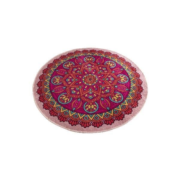 Mandala Renkli Dijital Baskılı Çap 100cm Banyo Halısı, Kaymaz Taban, Yıkanabilir Bonvagon