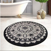 Mandala Siyah Dijital Baskılı Çap 100cm Banyo Halısı, Kaymaz Taban, Yıkanabilir Bonvagon