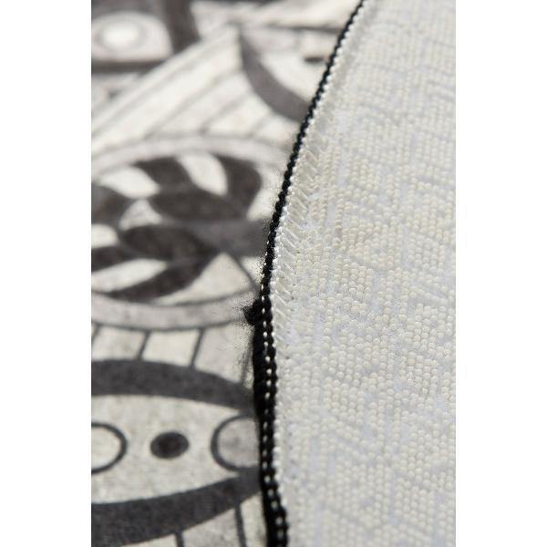 Mandala Siyah Dijital Baskılı Çap 100cm Banyo Halısı, Kaymaz Taban, Yıkanabilir Bonvagon