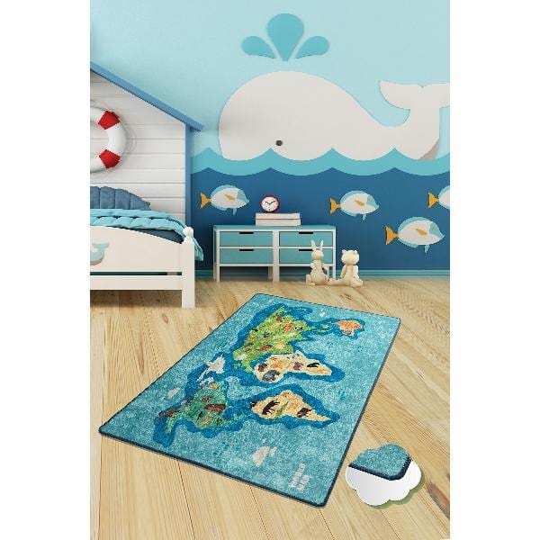 Map Yıkanabilir Antibakteriyel Çocuk Halısı, Kaymaz Taban, Yıkanabilir Bonvagon