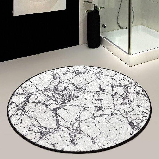 Marble Beyaz Dijital Baskılı Banyo Halısı, Kaymaz Taban, Yıkanabilir Bonvagon