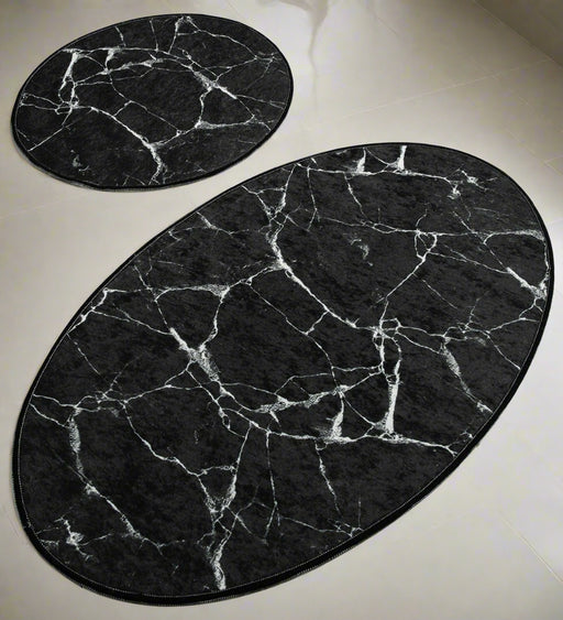 Marble Dijital Baskılı 2li Set Banyo Halısı, Kaymaz Taban, Yıkanabilir Bonvagon