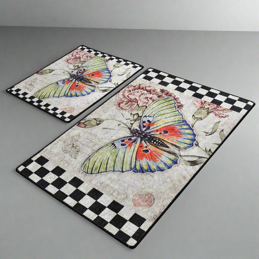 Mariposa 2li Set Dijital Baskılı Banyo Halısı, Kaymaz Taban, Yıkanabilir Bonvagon