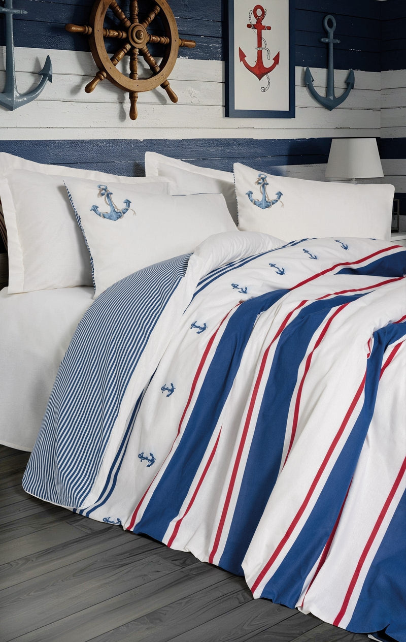 Maritime Nevresim Takımı Çift Kişilik Brine Ekru 57 Tel Ranforce Kumaş Bonvagon