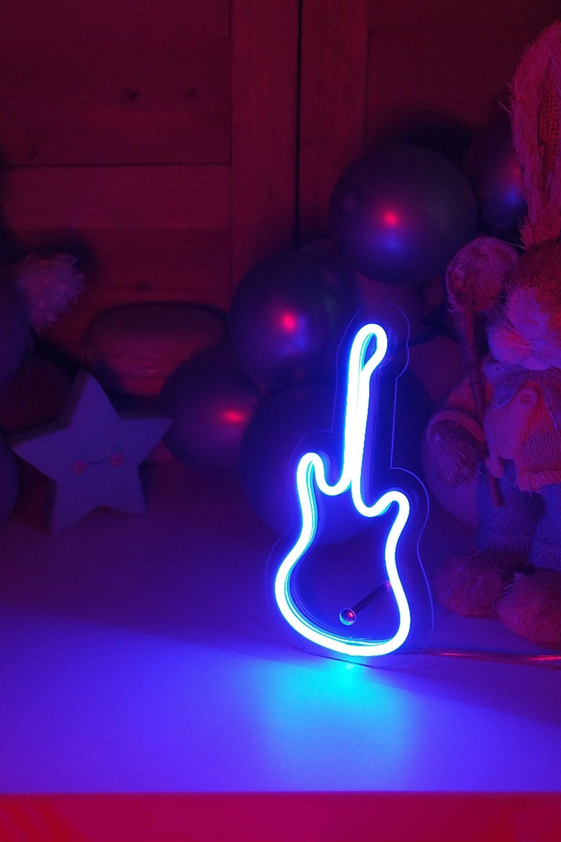 Masaüstü Küçük Gitar Neon Led Işıklı Tablo Bonvagon