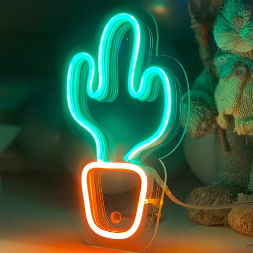 Masaüstü Küçük Kaktüs Neon LED Aydınlatma Işıklı Tablo