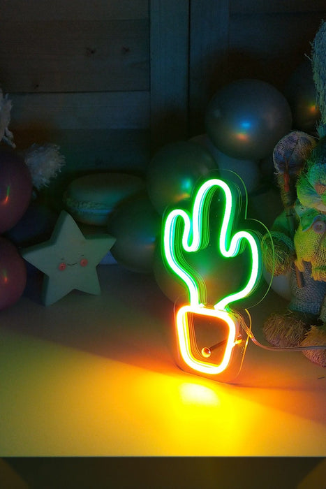 Masaüstü Küçük Kaktüs Neon Led Işıklı Tablo Bonvagon