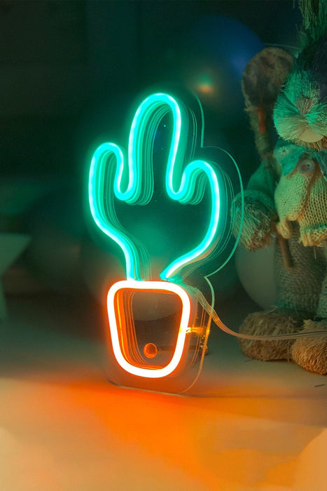Masaüstü Küçük Kaktüs Neon Led Işıklı Tablo Bonvagon