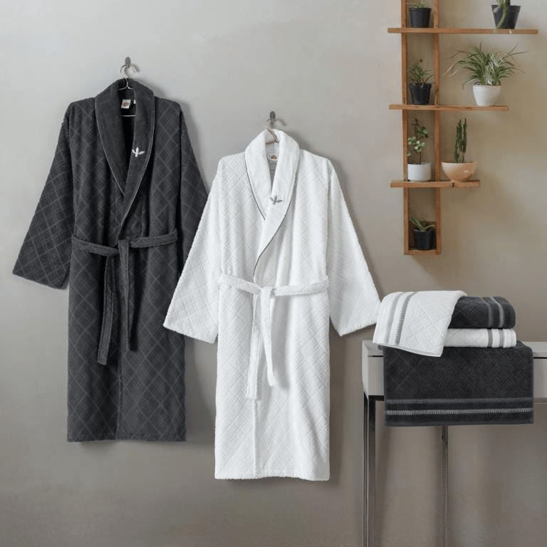 Masculine Aile Bornoz Seti Carlos Beyaz Antrasit Bonvagon