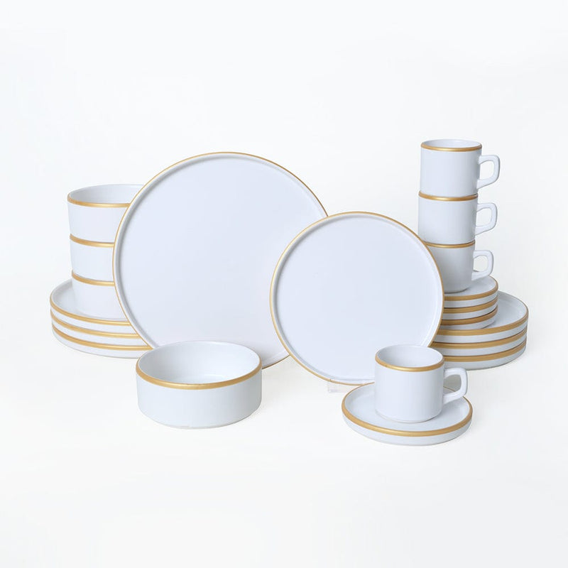 Mat Beyaz Gold Fileli Stackable Yemek / Kahvaltı Takımı 20 Parça 4 Kişilik