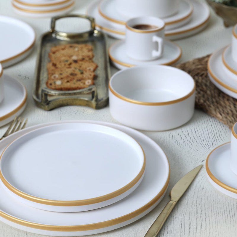 Mat Beyaz Gold Fileli Stackable Yemek / Kahvaltı Takımı 20 Parça 4 Kişilik