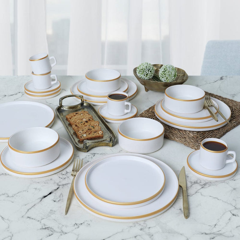 Mat Beyaz Gold Fileli Stackable Yemek / Kahvaltı Takımı 20 Parça 4 Kişilik Bonvagon