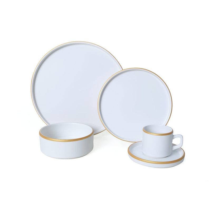 Mat Beyaz Gold Fileli Stackable Yemek / Kahvaltı Takımı 20 Parça 4 Kişilik Bonvagon