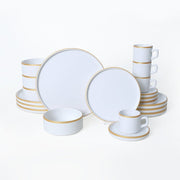 Mat Beyaz Gold Fileli Stackable Yemek / Kahvaltı Takımı 20 Parça 4 Kişilik Bonvagon