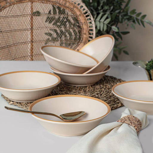 Mat Krem Gold File Hitit Yemek Tabağı 18cm 6 Adet Bonvagon