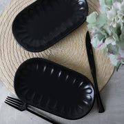 Mat Siyah Badem Kayık Tabak 22cm 2 Adet Bonvagon