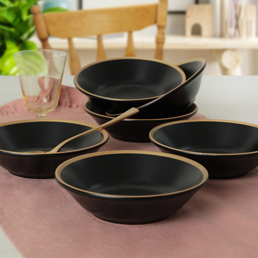 Mat Siyah Gold File Hitit Yemek Tabağı 18cm 6 Adet Bonvagon