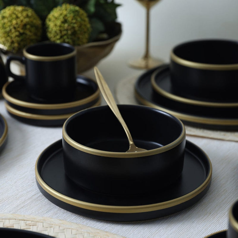 Mat Siyah Gold Fileli Stackable Yemek / Kahvaltı Takımı 20 Parça 4 Kişilik Bonvagon