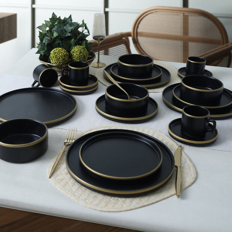 Mat Siyah Gold Fileli Stackable Yemek / Kahvaltı Takımı 20 Parça 4 Kişilik Bonvagon