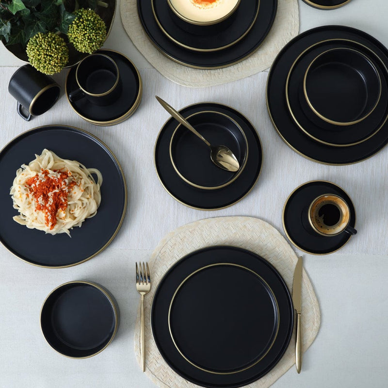 Mat Siyah Gold Fileli Stackable Yemek / Kahvaltı Takımı 20 Parça 4 Kişilik Bonvagon