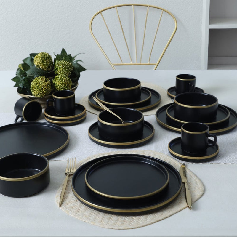 Mat Siyah Gold Fileli Stackable Yemek / Kahvaltı Takımı 20 Parça 4 Kişilik Bonvagon