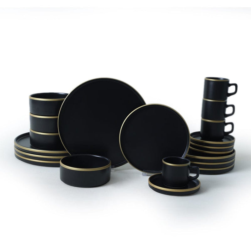 Mat Siyah Gold Fileli Stackable Yemek / Kahvaltı Takımı 20 Parça 4 Kişilik Bonvagon