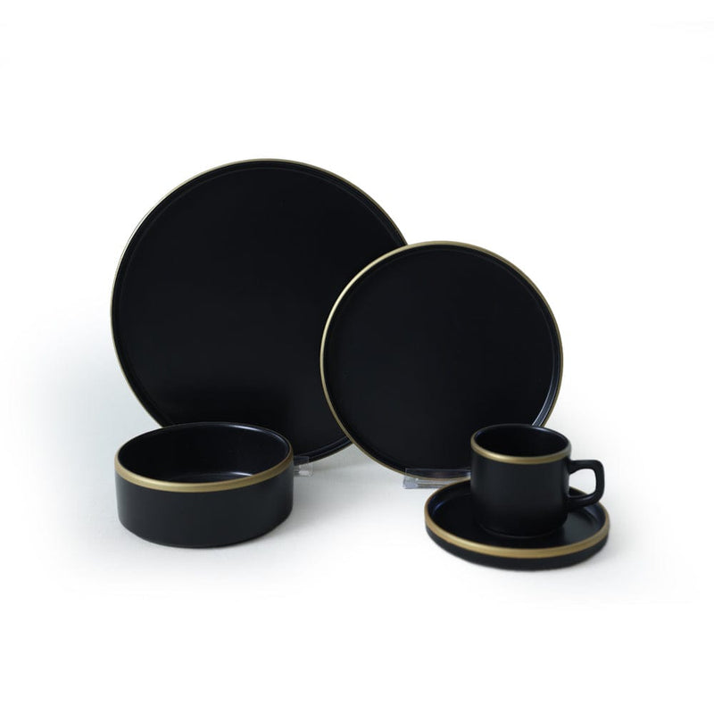 Mat Siyah Gold Fileli Stackable Yemek / Kahvaltı Takımı 20 Parça 4 Kişilik Bonvagon