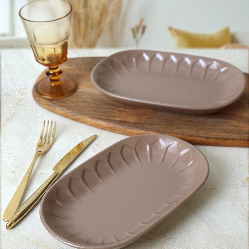 Mat Toprak Taupe Badem Kayık Tabak 22cm 2 Adet