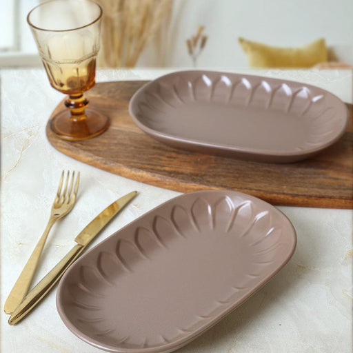 Mat Toprak Taupe Badem Kayık Tabak 22cm 2 Adet